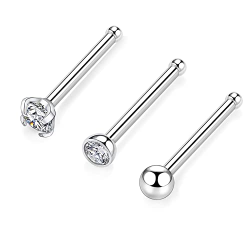 AROWRO 3 Stück 20 g 2 mm Nasenringe Ohrstecker Nasenschraube G23 Titan Nasenringe Reifen hypoallergen Nasenloch Nasenpiercing Schmuck für Frauen Männer 7 mm Länge gerade Nasenschraube von AROWRO