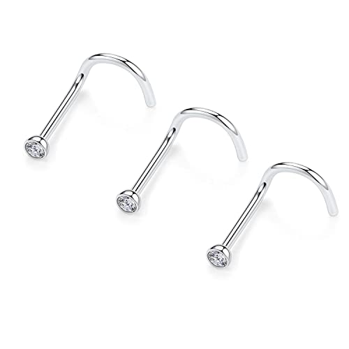 AROWRO 3 Stück 20 g 2 mm Nasenringe Ohrstecker Silber Nasenschraube G23 Titan Nasenringe Creolen Diamant hypoallergen 7 mm Länge Nasenloch Nasenpiercing Schmuck für Damen Herren von AROWRO