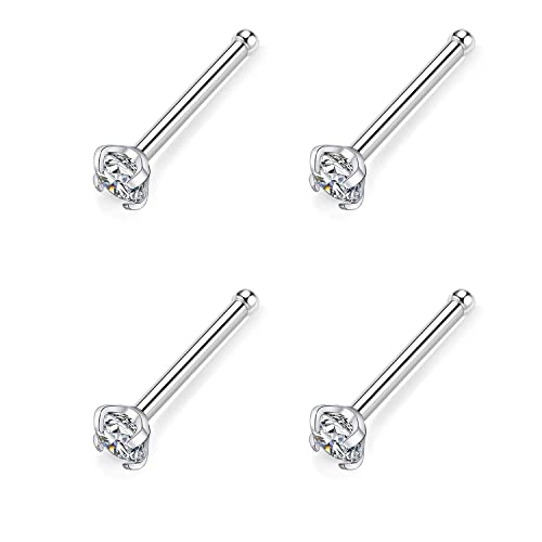 AROWRO 4 Stück G23 Titan Nasenringe Ohrstecker Nase Schraube Nasenringe Hoop Hypoallergen Nasenloch Nasenpiercing Schmuck für Frauen Männer 7 mm Länge Gerade Nasenschraube 20 g 3 mm CZ von AROWRO