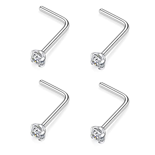 AROWRO 4 Stück G23 Titan Nasenringe für Frauen Diamant Nasenstecker Nasenstecker Silber 7 mm Länge L-förmige Nasenringe Ohrstecker Nasenloch Piercing Schmuck 20 Gauge Nasenschraube 20 g 2,5 mm CZ von AROWRO