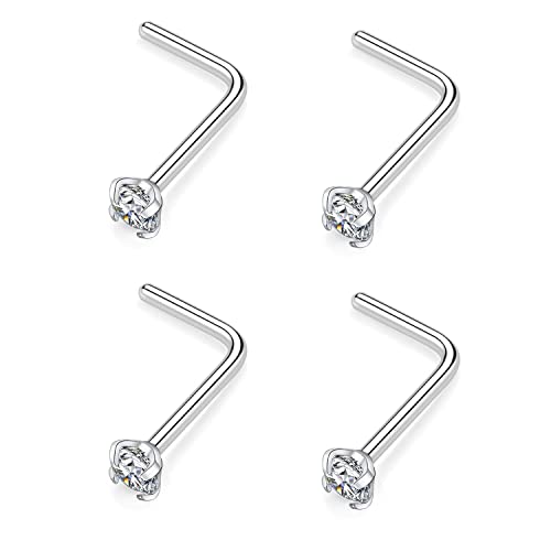 AROWRO 4 Stück G23 Titan Nasenringe für Frauen Diamant Nasenstecker Nasenstecker Silber 7 mm Länge L-förmige Nasenringe Ohrstecker Nasenloch Piercing Schmuck 20 Gauge Nasenschraube 20 g 3 mm CZ von AROWRO