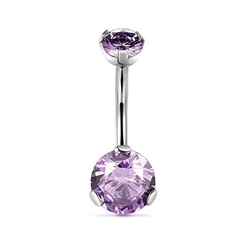 AROWRO G23 Titan Bauchnabelringe 14G Bauchnabelringe für Frauen Bauchnabelpiercings Lila Cube Zirkon Bauchnabelpiercing Schmuck Innengewinde Nabelstangen Bauchnabelpiercing von AROWRO