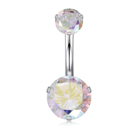 G23 Titan Bauchnabelringe 14G Bauchnabelringe für Frauen Bauchnabelpiercings Weiß AB Würfel Zirkon Bauchnabelpiercing Schmuck Innengewinde Nabelstangen Bauchnabelpiercing von AROWRO
