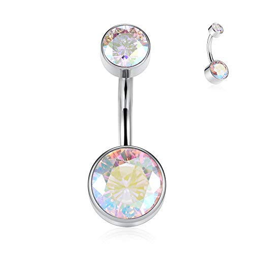 AROWRO G23 Titan Bauchnabelringe 14G Bauchnabelringe für Frauen Bauchnabelpiercings Weiß AB Würfel Zirkon Intarsien Bauchnabelpiercing Schmuck Innengewinde von AROWRO