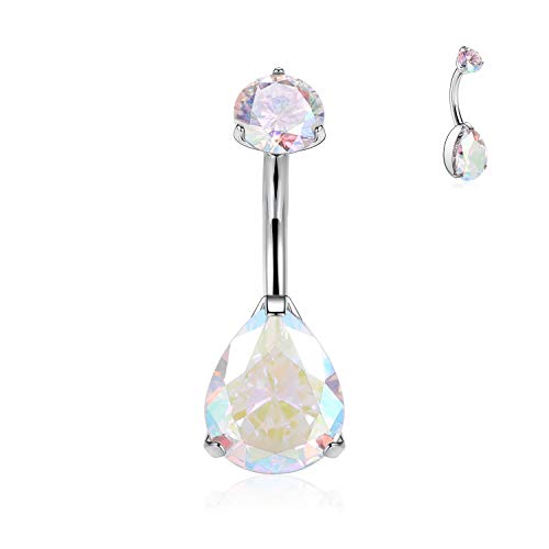 G23 Titan Bauchnabelringe 14G Bauchnabelringe für Frauen Bauchnabelpiercings Weiß AB Würfel Zirkon Intarsien Bauchnabelpiercing Schmuck Innengewinde von AROWRO
