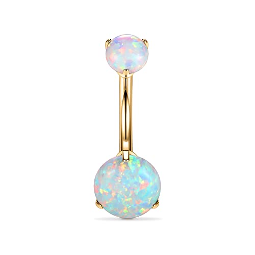 AROWRO G23 Titan Bauchnabelringe 14G Bauchnabelringe für Frauen Bauchnabelpiercings Weißer Opal Bauchnabelpiercing Schmuck Innengewinde Nabelstangen Bauchnabelpiercing Gold von AROWRO