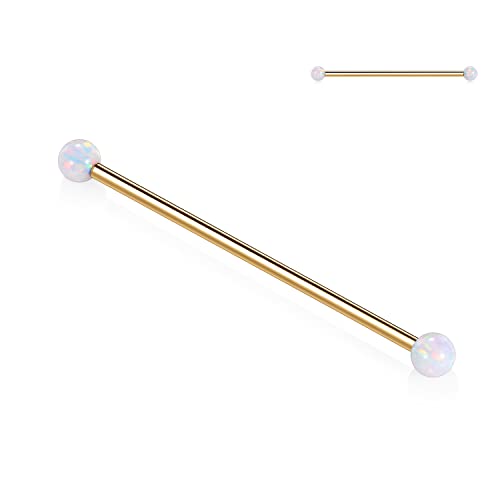 AROWRO Gold Industrial Bar Piercing Ohrringe 14G Knorpel Ohrring Lila Opal Barbell G23 Titanium Schmuck 1 1/2 Zoll 38mm Körperschmuck für Frauen Männer von AROWRO