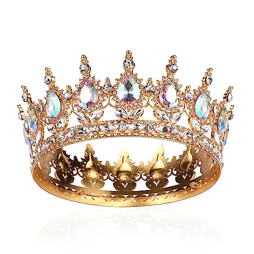 AROWRO Krone Mädchen Damen Voll Runde Braut Diadem Kristall Königin Krone Barock Tiara Sparkly AB Strass Prinzessin Kostüm Hochzeit Prom Geburtstag Pageant Party Tortenaufsatz Karneval Kopfschmuck von AROWRO