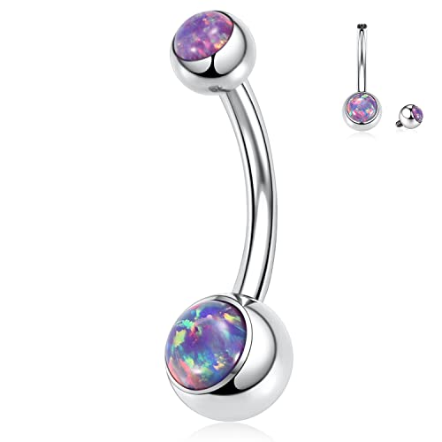 Titan-Bauchnabelringe 14G Bauchringe für Frauen Bauchnabelpiercings Nabelringe Nabel Barbell Stud Lila Opal Intarsien Bauchnabelpiercing Schmuck Silber von AROWRO