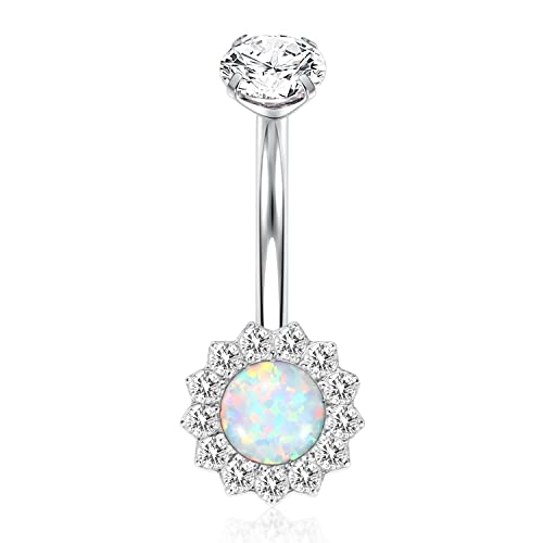 AROWRO Titan-Bauchnabelringe 14G Bauchringe für Frauen Bauchnabelpiercings Nabelringe Nabel Barbell Stud Opal Intarsien Bauchnabelpiercing Schmuck Silber von AROWRO