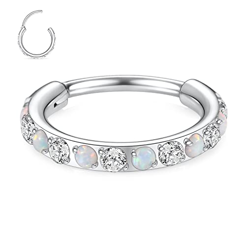 Knorpel Hoop Ohrring Cartlidge Piercing Ohrringe Conch Rook Helix Piercing Schmuck Conch Hoop Ohrring Conch Ohrring Nasenring Hoop Cartlidge Schmuck Conch Ring Conch Schmuck Zirkon Opal 16G 8mm Silber von AROWRO