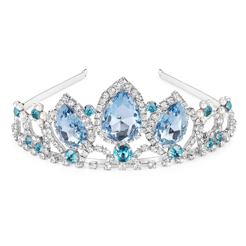 Kristall krone für Mädchen Damen Rapunzel Tiara Prinzessin Krone Tangled Kostüm Zubehör für Halloween Cosplay Braut Hochzeit Prom Feiern Geburtstag Geschenke Aquamarin Strassstein von AROWRO