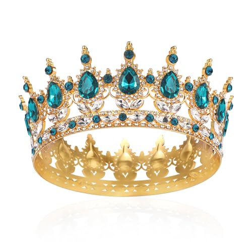 Krone Mädchen Damen Voll Runde Braut Diadem Kristall Königin Krone Barock Tiara Sparkly Grün Strass Prinzessin Kostüm Hochzeit Prom Geburtstag Pageant Party Tortenaufsatz Karneval Kopfschmuck von AROWRO