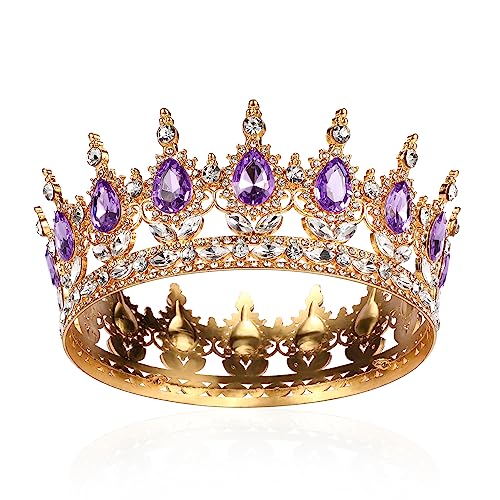 AROWRO Krone Mädchen Damen Voll Runde Braut Diadem Kristall Königin Krone Barock Tiara Sparkly Lila Strass Prinzessin Kostüm Hochzeit Prom Geburtstag Pageant Party Tortenaufsatz Karneval Kopfschmuck von AROWRO