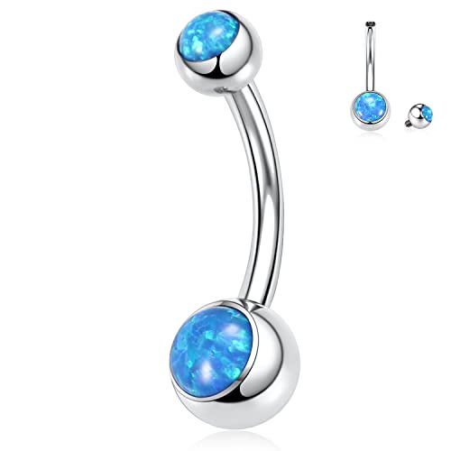 AROWRO Titan Bauchnabelringe 14G Bauchringe für Frauen Bauchnabelpiercings Nabelringe Nabel Barbell Stud Blauer Opal Eingelegter Bauchnabelpiercing Schmuck Silber von AROWRO