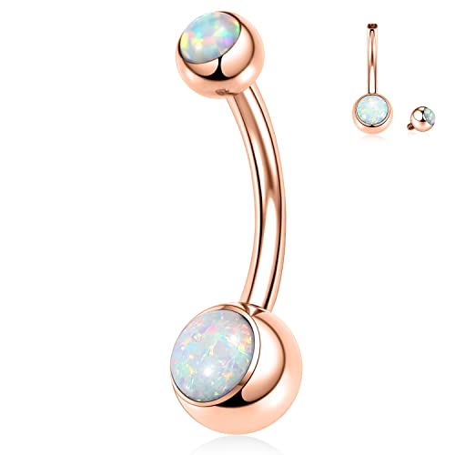 Titan-Bauchnabelringe 14G Bauchringe für Frauen Bauchnabelpiercings Nabelringe Nabel Barbell Stud Weißer Opal Intarsien Bauchnabelpiercing Schmuck Roségold von AROWRO