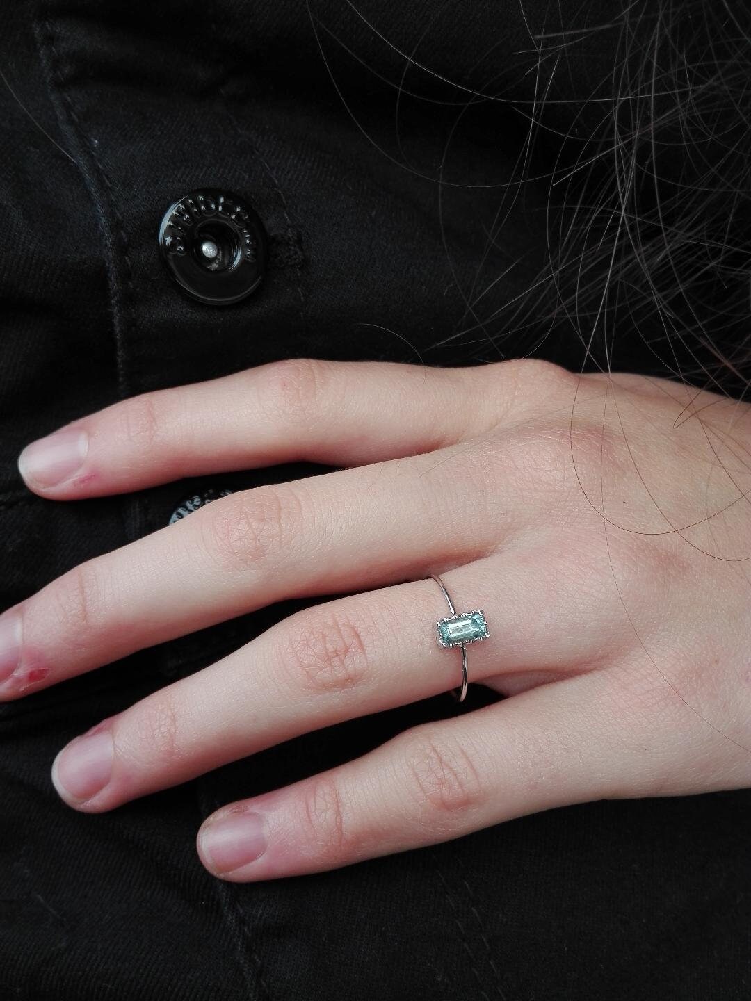 14 K Weißgold Aquamarin Ring, Verlobungsring, Klaue Einstellung Handgemachte von ARPELC