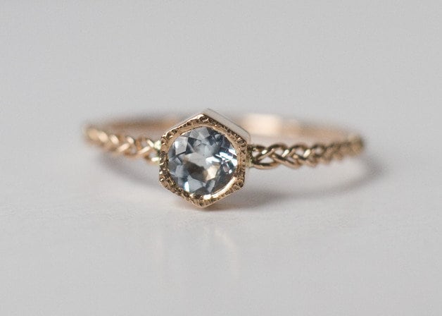 Aquamarin Ring in 14 K Gold, Verlobungsring, Blauer Ring, Ehering, Solide Edelstein-Ring, Jubiläumsgeschenk von ARPELC