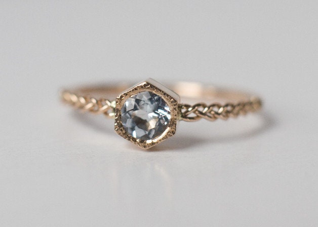 Aquamarin Ring in 14 K Gold, Verlobungsring, Blauer Ring, Ehering, Solide Edelstein-Ring, Jubiläumsgeschenk von ARPELC