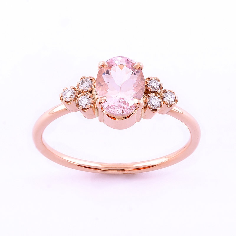 Morganit Und Diamant-Verlobungsring, Rose Gold Verlobungsring, Handgemachter Ring von ARPELC