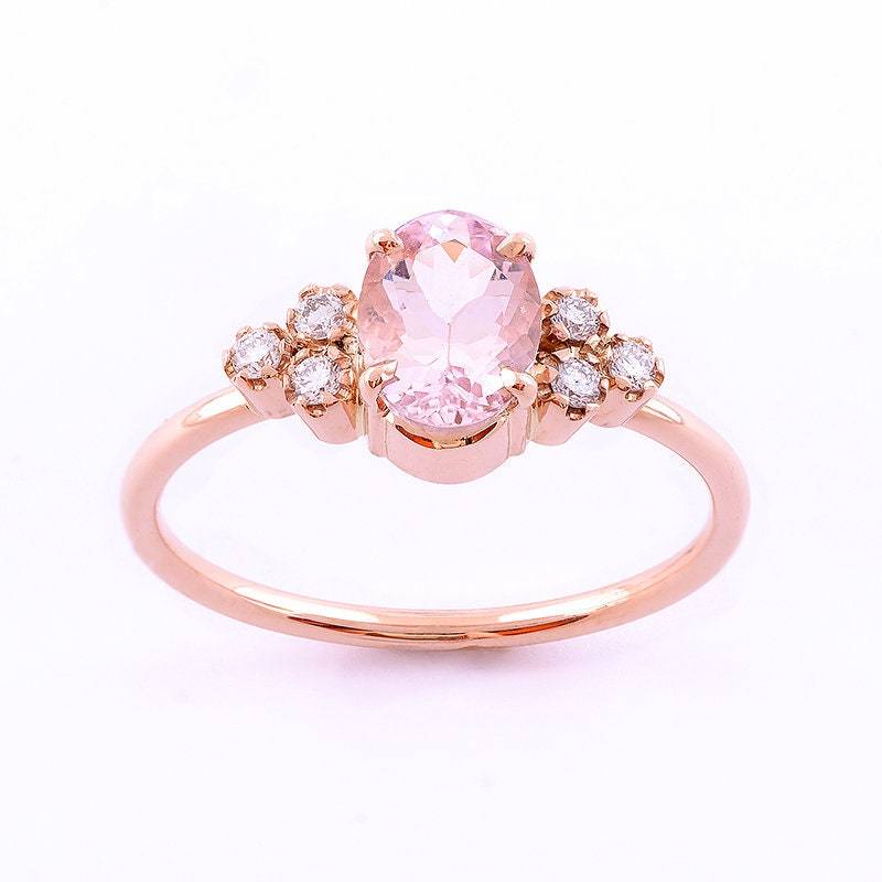 Morganit Und Diamant-Verlobungsring, Rose Gold Verlobungsring, Handgemachter Ring von ARPELC