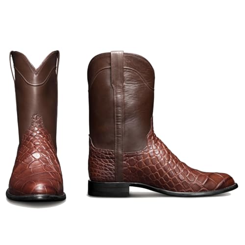 ARPINO Cowboy Stiefel Mann Mi-Mollet Muster Krokodil Santiags Stiefel Lange Mode Western Stiefel,Braun,45 EU von ARPINO