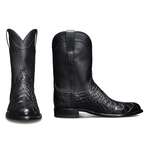 ARPINO Cowboy Stiefel Mann Mi-Mollet Muster Krokodil Santiags Stiefel Lange Mode Western Stiefel,Schwarz,43 EU von ARPINO