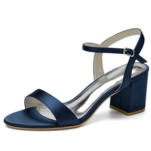 ARPINO Damen Block Hohe Absätze Sandalen Mit Offenem Zehenbereich Slingback Riemchen Hochzeitskleid Schuhe,Dark blue,37 EU von ARPINO