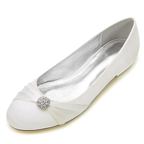 ARPINO Damen Braut Ballerinas Runde Zehen Satin Flache Hochzeitsschuhe Mit Strass,Elfenbein,39 EU von ARPINO