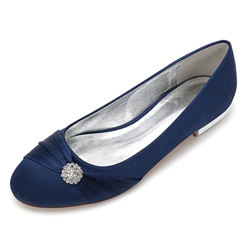 ARPINO Damen Braut Ballerinas Runde Zehen Satin Flache Hochzeitsschuhe Mit Strass,Marine,44 EU von ARPINO