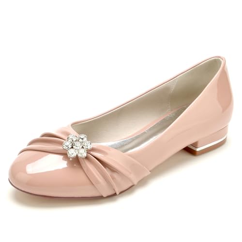 ARPINO Hochzeitsschuhe Flache Damen Geschlossener Zehen Ballerinas Strass Party Brautschuhe,Rosa,42 EU von ARPINO