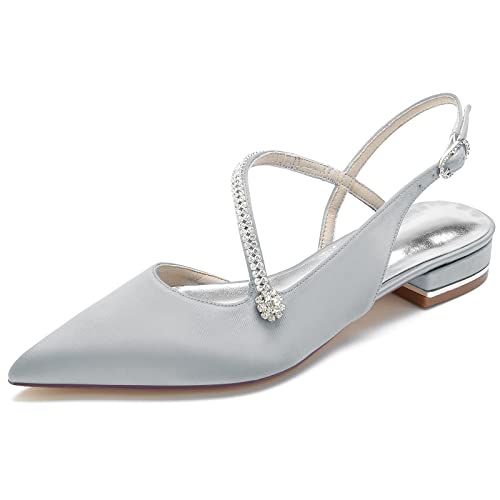 ARPINO Slingback Ballerinas Frauen Spitz Zehe Mode Sommer Sandale mit Verstellbarer Kristall Schnalle,Silber,43 EU von ARPINO