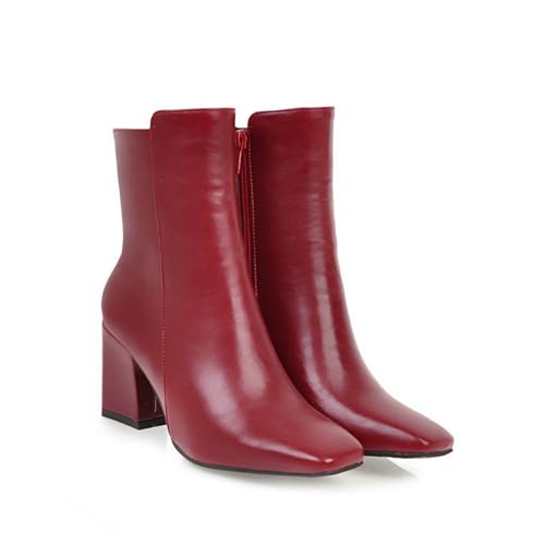 Chelsea Stiefeletten Breiter Absatz Frauen Reißverschluss Winter Knöchelhohe Stiefel,Rot,43 EU von ARPINO