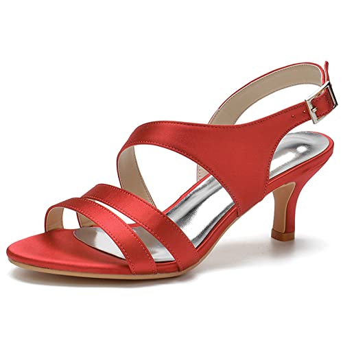 Damen Niedrig Absatz Sandalen Damen Offene Zehen Party Kleid Sommerschuhe Riemchen Abschlussball Hochzeit Stöckelschuhe,Rot,36 EU von ARPINO