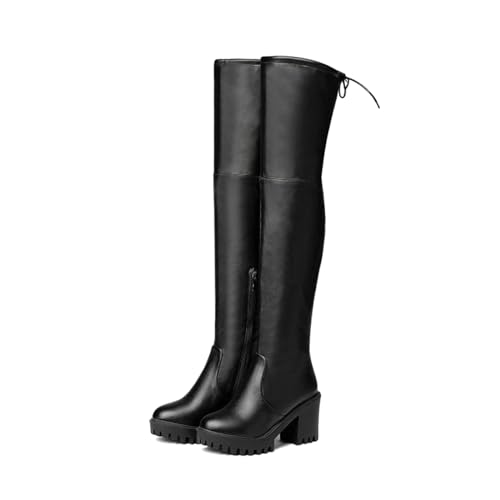 Damen Overknee Stiefel High Heels Plateau Sretch Langschaft Stiefel Mit Blockabsatz Winter Schuhe,Schwarz,37 EU von ARPINO