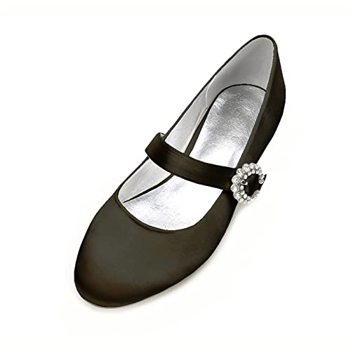 Mary Jane Flats Frauen Runde Zehe Ballett Flache geschlossene Zehe Brautschuhe Slip-On Low Heel Kleid Schuhe,Schwarz,44 EU von ARPINO