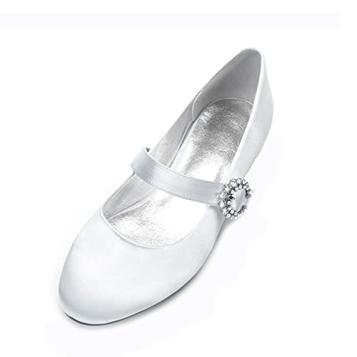 Mary Jane Flats Frauen Runde Zehe Ballett Flache geschlossene Zehe Brautschuhe Slip-On Low Heel Kleid Schuhe,Silber,43 EU von ARPINO