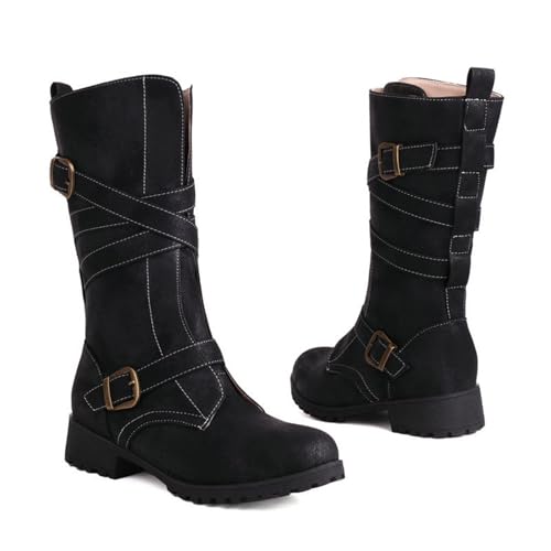 Strümpfe Heel Stiefel Mitte Waden Frauen Leder PU Motorrad Stiefeletten Schießen Auf Herbst Walking Schuhe,Schwarz,44 EU von ARPINO