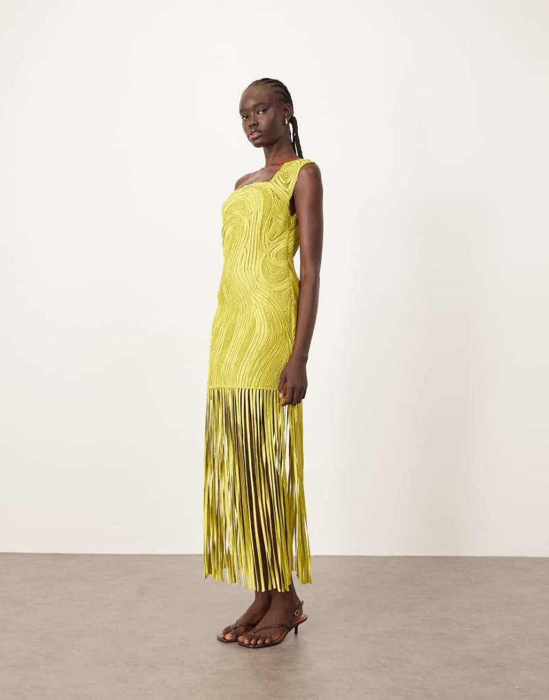 ARRANGE - Asymmetrisch geschnittenes Minikleid in Limettengrün mit Bändchen-Optik und Fransensaum von ARRANGE