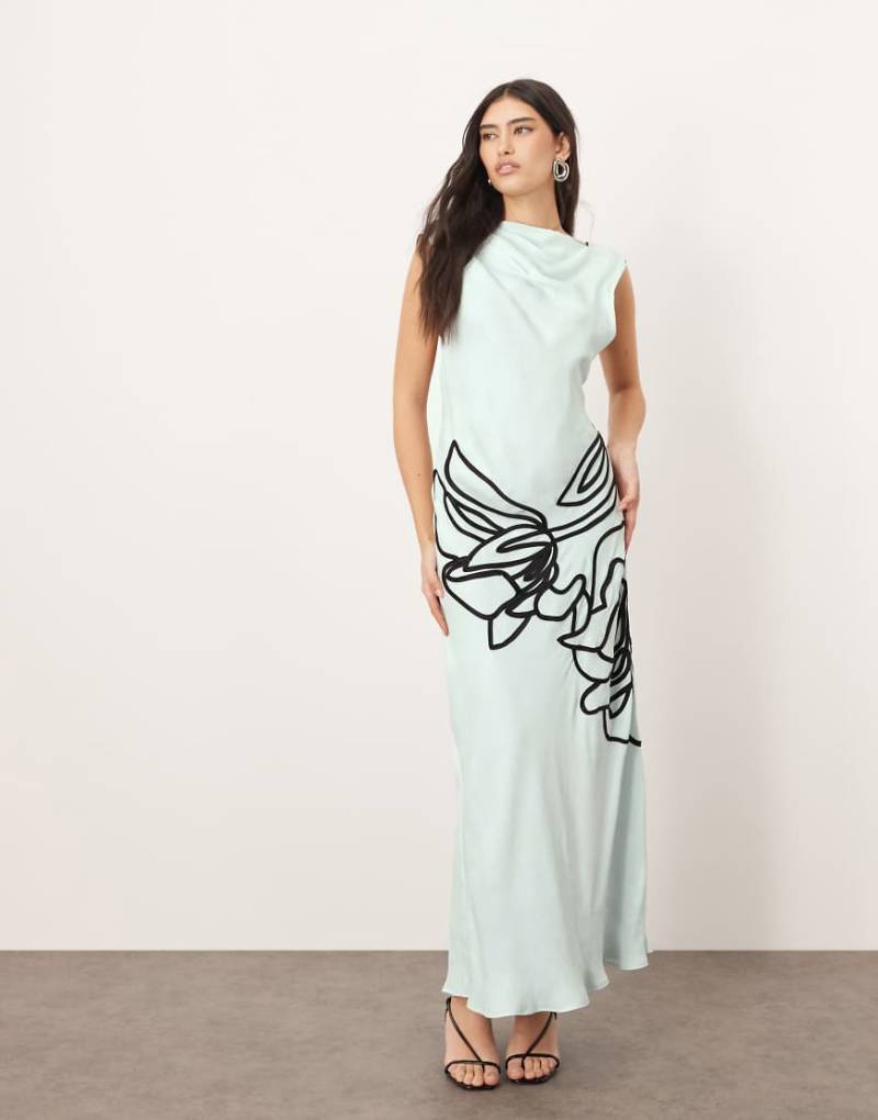 ARRANGE - Asymmetrisches Maxi-Schlauchkleid in Hellblau mit linearem Blumenprint von ARRANGE
