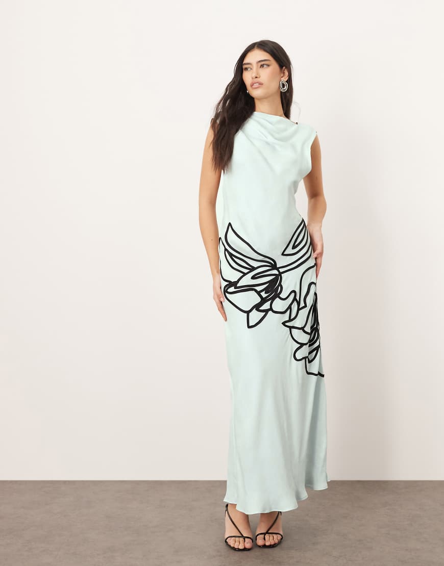 ARRANGE - Asymmetrisches Maxi-Schlauchkleid in Hellblau mit linearem Blumenprint von ARRANGE