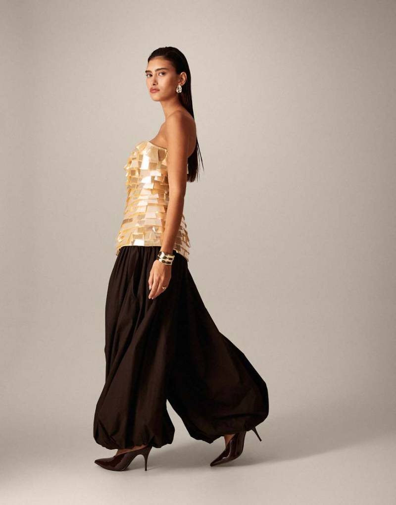 ARRANGE - Ballonhose in dunklem Schokobraun mit Bündchen und Ziernaht-Brown von ARRANGE