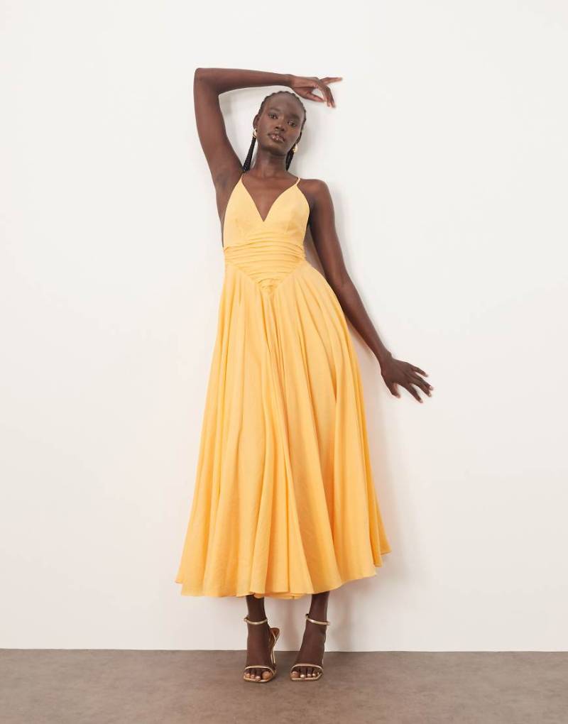 ARRANGE - Besonders weites Midikleid in gewaschenem Apricot mit rautenförmiger Taille-Orange von ARRANGE