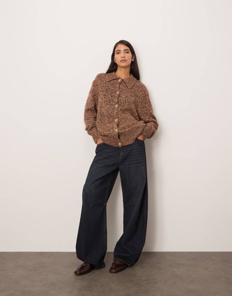 ARRANGE - Boyfriend-Strickjacke in hellem, meliertem Schokobraun mit hohem Merinowollanteil-Brown von ARRANGE