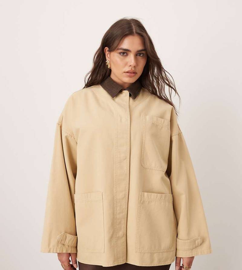 ARRANGE Curve - Barn-Hemdjacke aus Canvas on Camel mit Oversize-Passform und Cordkragen-Braun von ARRANGE