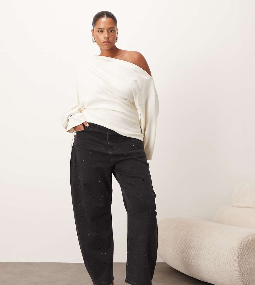 ARRANGE Curve - Eden - Jeans in Schwarz mit Strassverzierung, hohem Bund und abgerundetem Beinschnitt ARRANGE Curve - Eden - Jeans in Schwarz mit Strassverzierung, hohem Bund und abgerundetem Beinschnitt von ARRANGE
