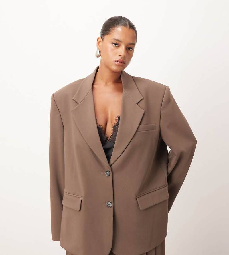 ARRANGE Curve - Einreihiger Blazer in Schokobraun mit Oversize-Schnitt, Kombiteil-Brown von ARRANGE