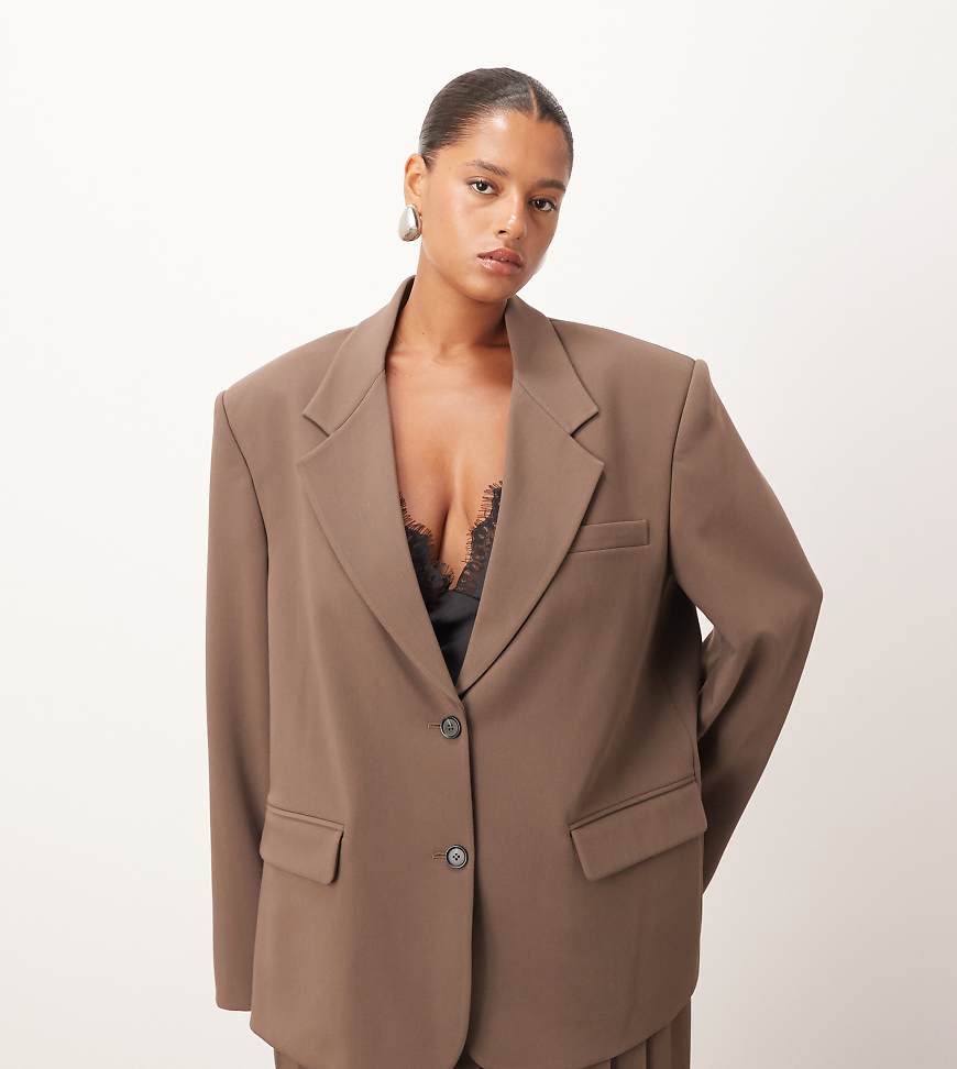 ARRANGE Curve - Einreihiger Blazer in Schokobraun mit Oversize-Schnitt, Kombiteil-Brown von ARRANGE