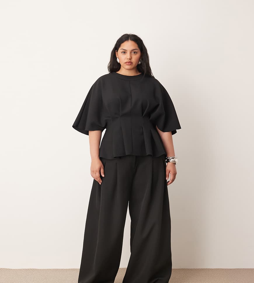 ARRANGE Curve - Elegante Hose in Schwarz mit weitem Bein und plissierter Taille, Kombiteil von ARRANGE