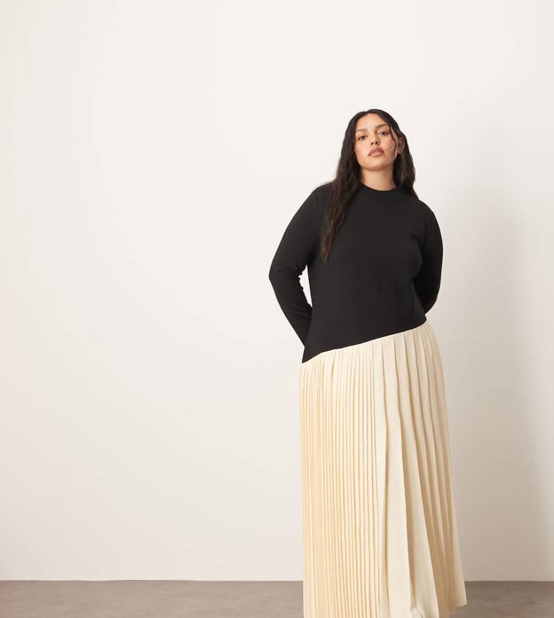 ARRANGE Curve - Geformtes Maxikleid aus kontrastierendem Stoff in Schwarz mit plissiertem Rock von ARRANGE